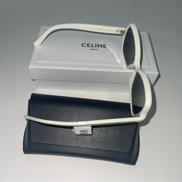 New Authentic CELINE Ivory With Smoke Mirror 56mm Mirrored Butterfly Sunglasses - Picture 10 of 16